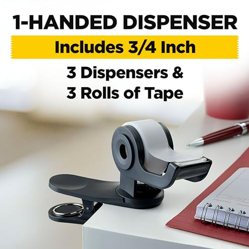 Scotch Brand Clip & Twist Tape Dispenser, Great for Gift Wrapping, Clips to Desks, Tables, Easy Charcoal Gray, 3-Pack (C19-3PK-SIOC)