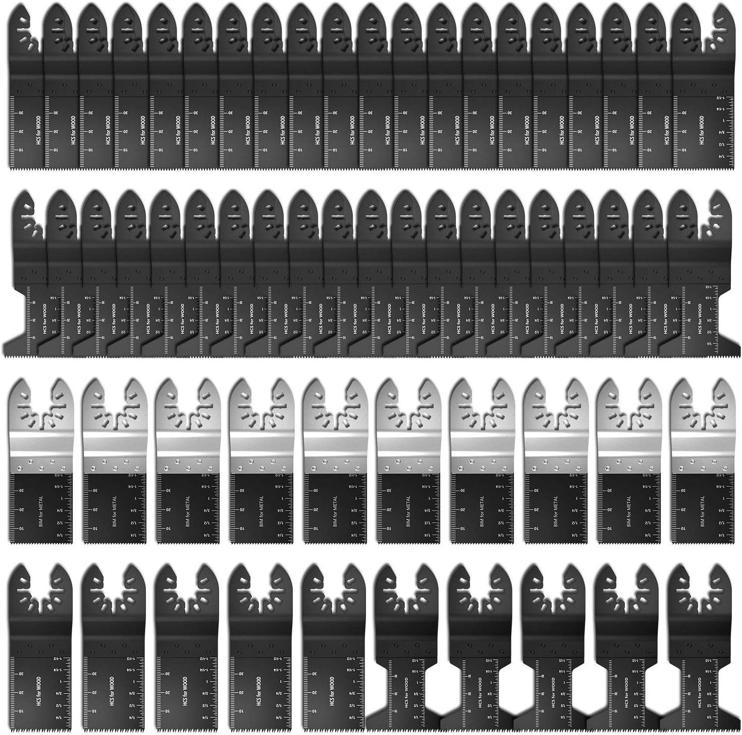 HOTBEST 60 Oscillating Mix Blades Kit Cutting Wood Metal with Measurement Scales Fit Multimaster Porter Cable Black & Decker Craftsman Ryobi