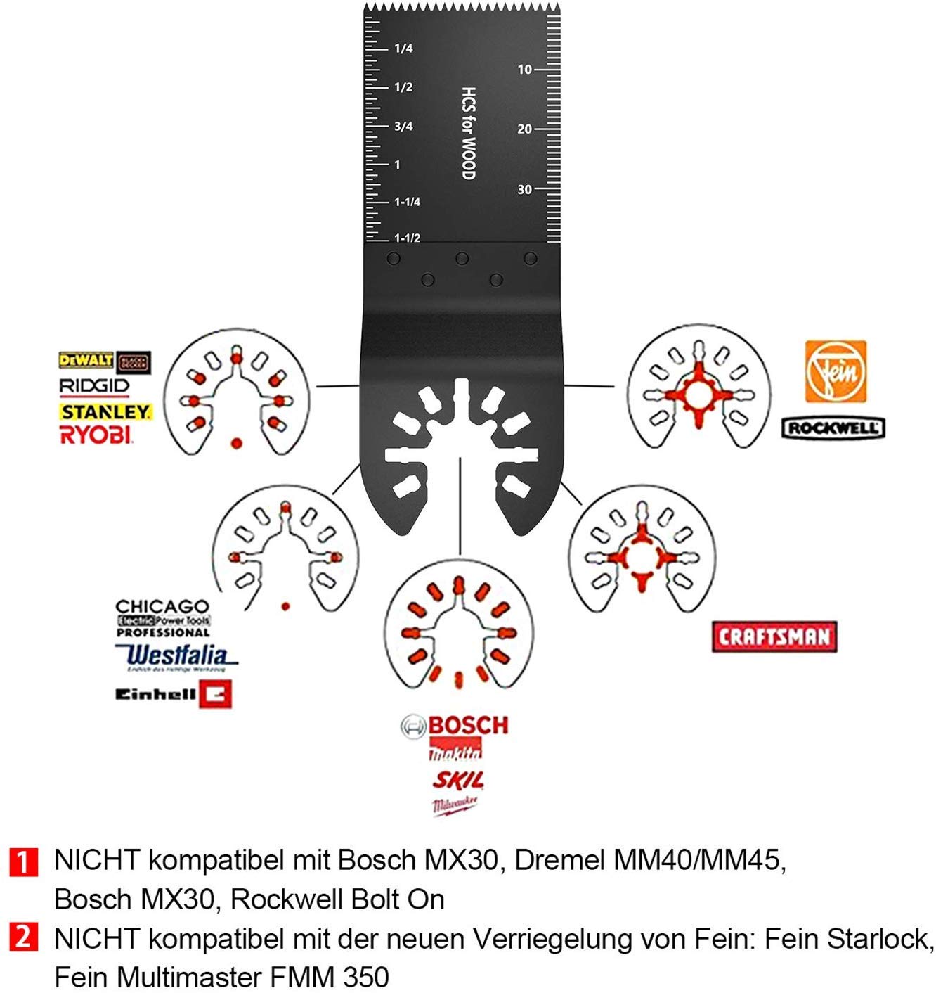 HOTBEST 60 Oscillating Mix Blades Kit Cutting Wood Metal with Measurement Scales Fit Multimaster Porter Cable Black & Decker Craftsman Ryobi