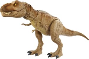 mattel jurassic world epic roarin’ tyrannosaurus t rex large action figure, primal attack feature & sound, realistic shaking