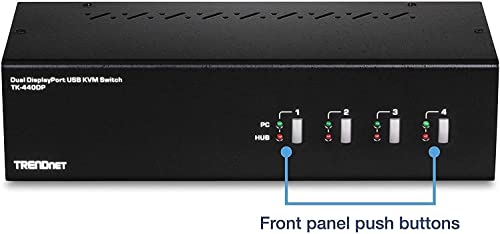 TRENDnet 4-Port Dual Monitor DisplayPort KVM Switch With Audio, 2-Port USB 2.0 Hub, 4K UHD Resolution Up To 3840 x 2160, Connect 4 DisplayPort Monitors, Dual Monitor 4 Port KVM Switch, Black, TK-440DP