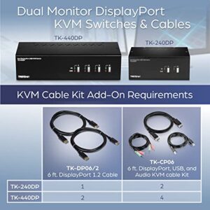 TRENDnet 4-Port Dual Monitor DisplayPort KVM Switch With Audio, 2-Port USB 2.0 Hub, 4K UHD Resolution Up To 3840 x 2160, Connect 4 DisplayPort Monitors, Dual Monitor 4 Port KVM Switch, Black, TK-440DP