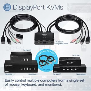 TRENDnet 4-Port Dual Monitor DisplayPort KVM Switch With Audio, 2-Port USB 2.0 Hub, 4K UHD Resolution Up To 3840 x 2160, Connect 4 DisplayPort Monitors, Dual Monitor 4 Port KVM Switch, Black, TK-440DP