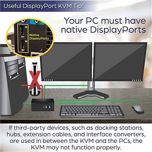 TRENDnet 4-Port Dual Monitor DisplayPort KVM Switch With Audio, 2-Port USB 2.0 Hub, 4K UHD Resolution Up To 3840 x 2160, Connect 4 DisplayPort Monitors, Dual Monitor 4 Port KVM Switch, Black, TK-440DP