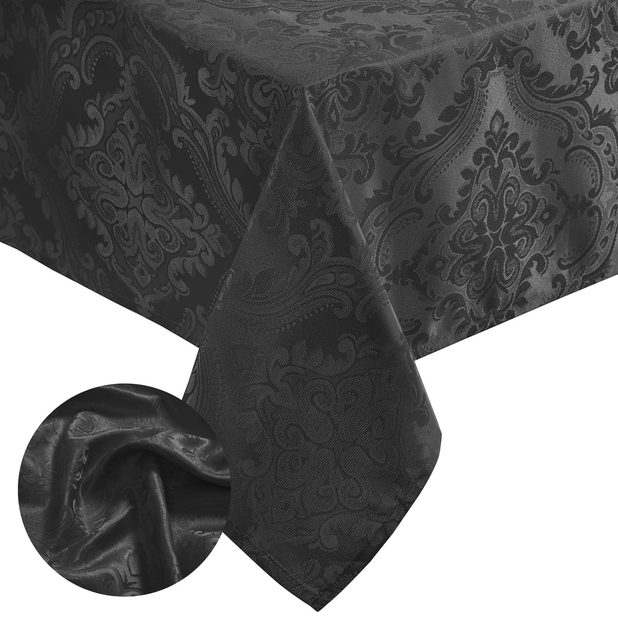 Elrene Home Fashions Caiden Elegance Damask Fabric Tablecloth, 60" x 144" Oblong/Rectangle, Black