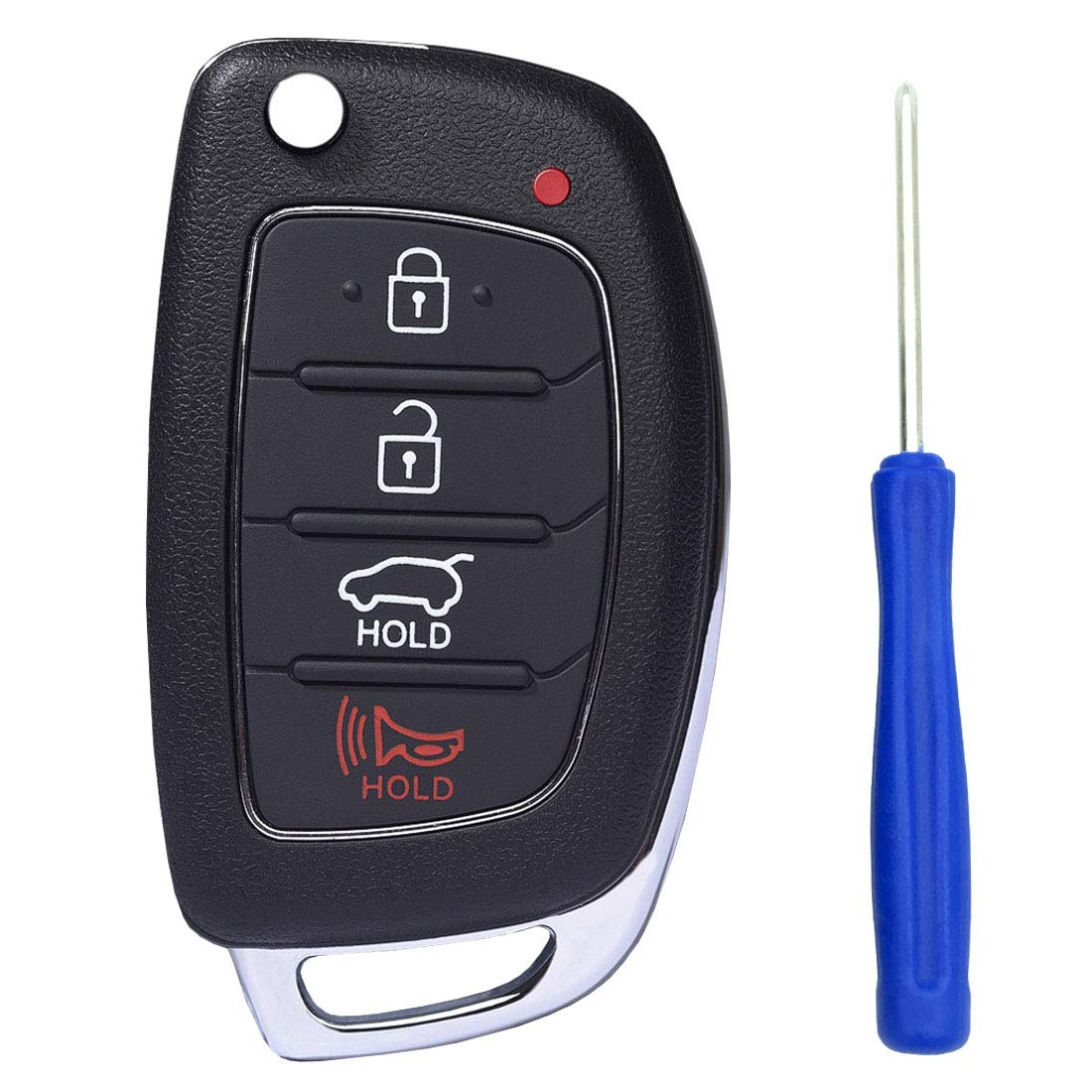 4 Buttons Uncut Blade Car Key Fob Case Shell for Hyundai Sonata Santa Fe Flip Floding Keyless Entry Remote Control Replacement Key Fob Cover Casing