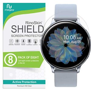 rinogear (8-pack screen protector for samsung galaxy watch active 2 screen protector (44mm) case friendly accessories flexible full coverage clear tpu film