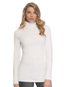 felina long sleeve cotton modal ladies turtleneck (white, medium) - base layer women cold weather turtleneck - soft womens turtleneck - layering cotton turtleneck for women