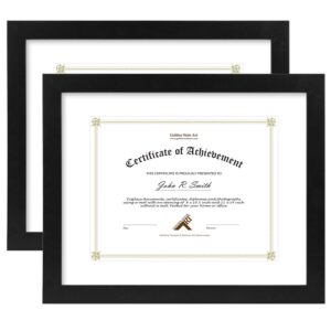 golden state art, 11x14 diploma wood frame for 8.5x11 document & certificates, real glass (black with single white mat, 2-pack)