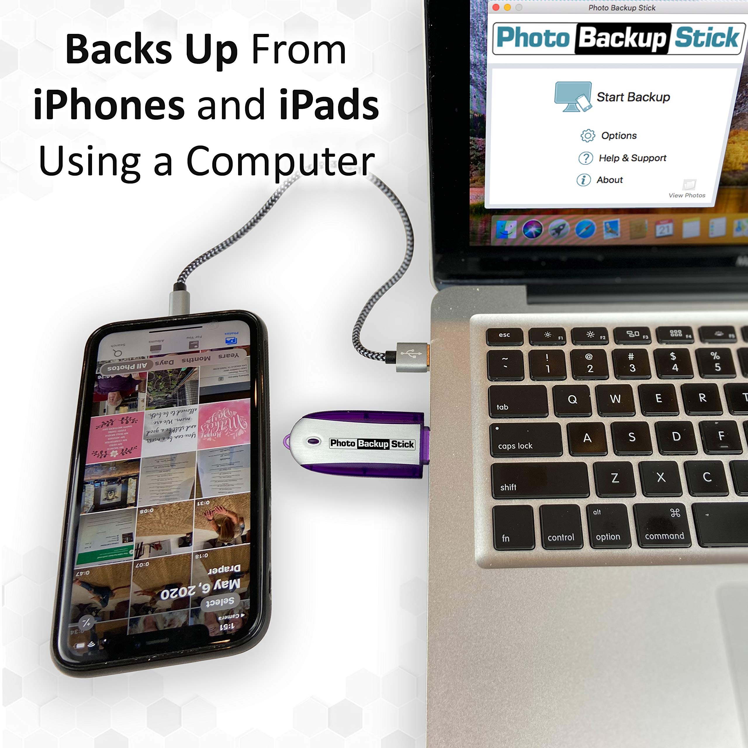 Photo Backup Stick for Computers, Phones, and Tablets (16 GB)