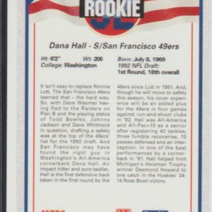 1992 AW Sports Dana Hall 49ers Rookie Football Card #56