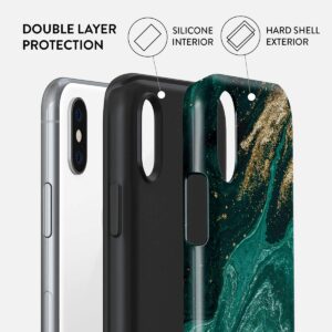 BURGA Phone Case Compatible with iPhone X/XS - Hybrid 2-Layer Hard Shell + Silicone Protective Case -Emerald Green Jade Stone High Luxury Gold Glitter Marble - Scratch-Resistant Shockproof Cover