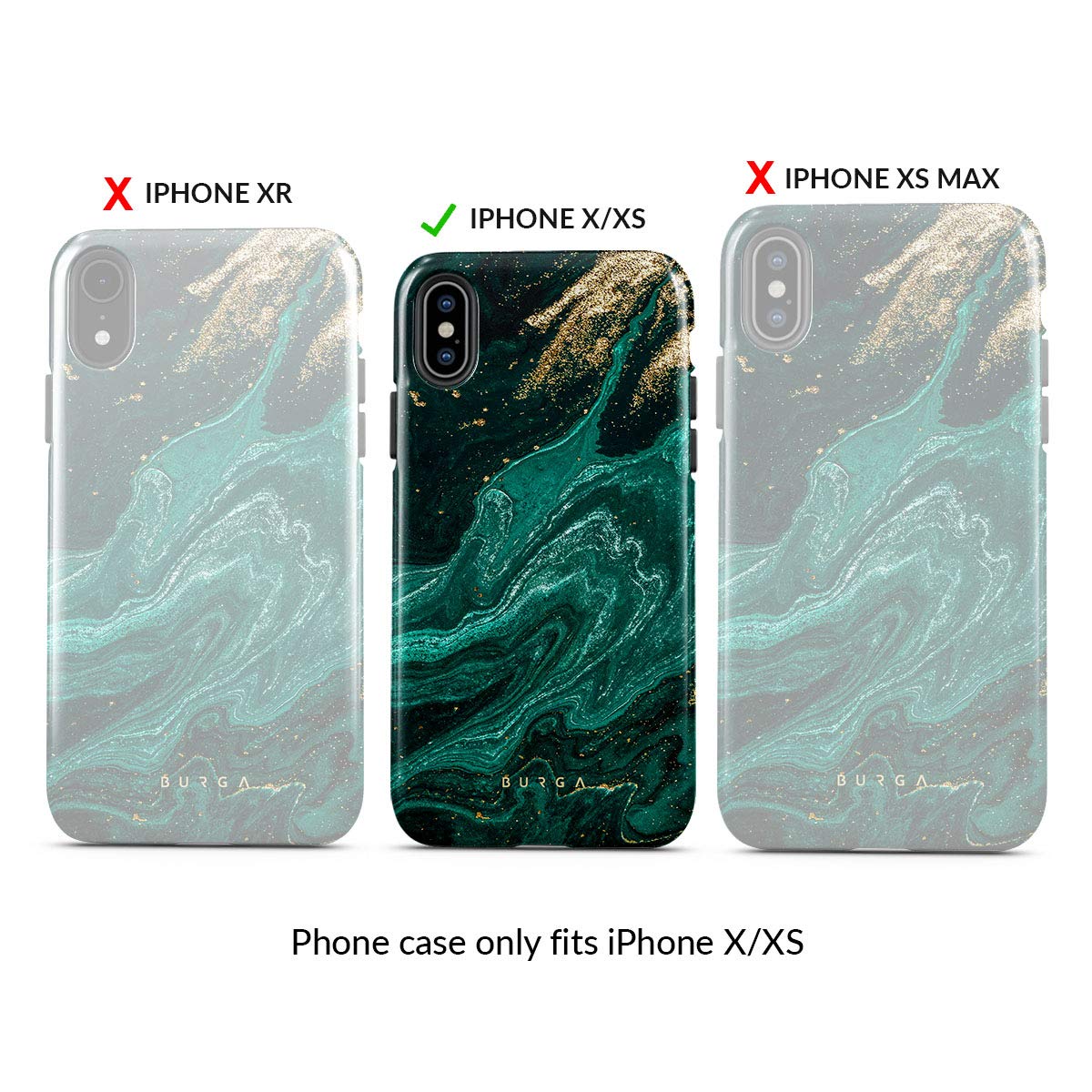 BURGA Phone Case Compatible with iPhone X/XS - Hybrid 2-Layer Hard Shell + Silicone Protective Case -Emerald Green Jade Stone High Luxury Gold Glitter Marble - Scratch-Resistant Shockproof Cover