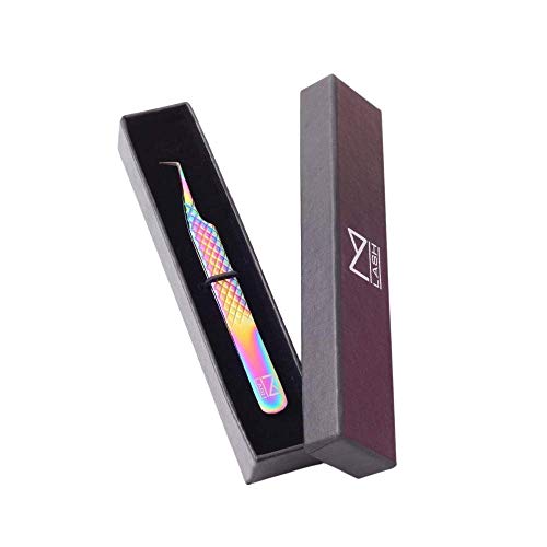 M LASH Eyelash Extension Tweezers - Professional & Precision Lash Tweezers for Eyelash Extensions - Japanese Steel, Diamond Grip, Fiber Tip for Stunning Results (Rainbow Mermaid)