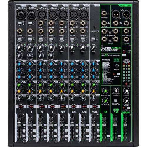 Mackie ProFX12v3 12-Channel Sound Reinforcement Mixer with Built-In FX, Gator Cases G-MIXERBAG-1515 Mixer Bag & Stereo Cable 10ft Bundle