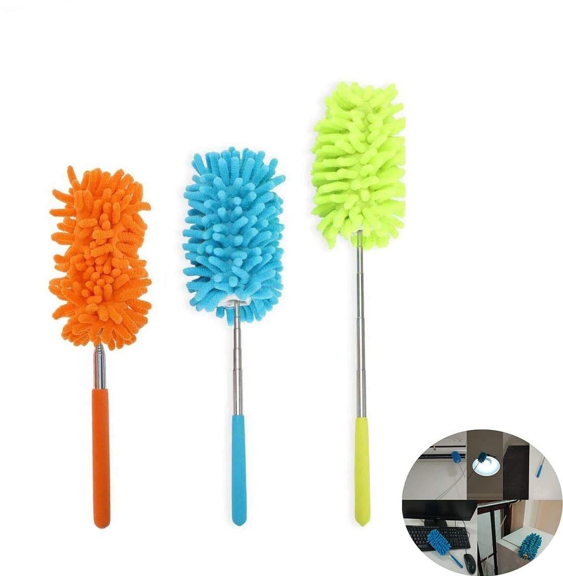 3 Pack Microfiber Duster, Ztent Washable Microfiber Extendable Duster Microfiber Hand Duster Cleaning Tool Dusting Brush for Home Office Car Computer