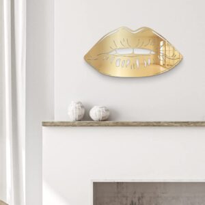 Mirror Lips 3D Wall Art - Ready to Hang Acrylic Wall Decorations for Bedrooms, Dorms, Living Rooms & More - Hand Assembled & Made in The USA - Modern Home Decor (16"W x 8"T, Gold)