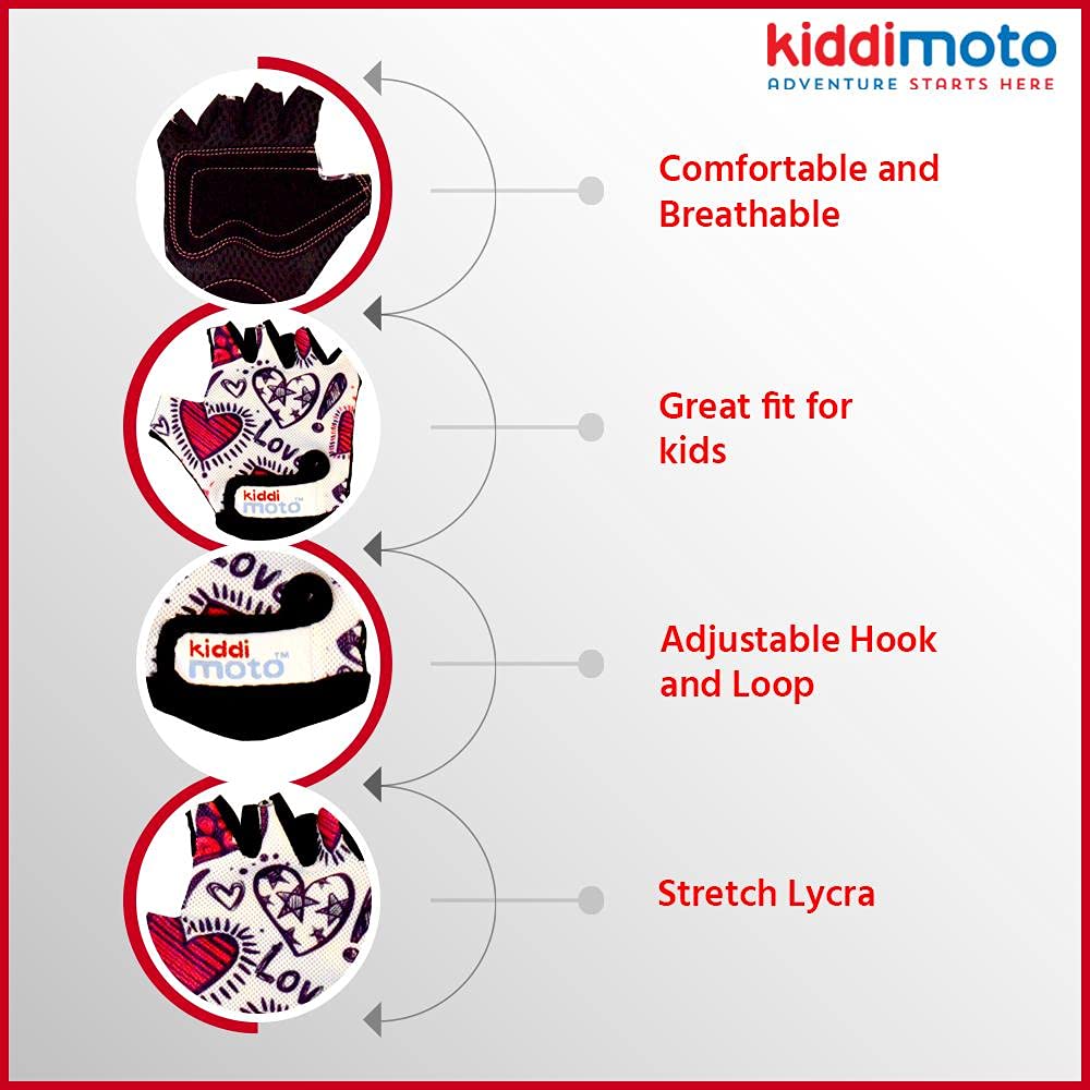 Kiddimoto Kids Cycling Gloves| Anti-Slip Kids Bike Gloves for Boys and Girls| Fingerless Kids Mountain Bike Gloves for BMX, MTB Riding, Gymnastics, Scooters, Skateboard, Rollerblade.