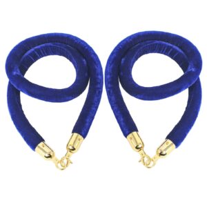 novelbee 2 pack of 5 feet velvet rope with gold plated hooks,crowd control stanchion post queue line barrier (blue)