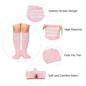 Durio Kids Soccer Socks Cotton Sports Socks Knee High Tube Socks for Boys and Girls Pink w White