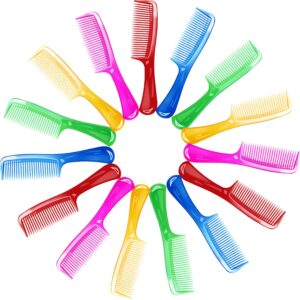 15pcs comb with handle colorful styling handle comb set plastic round long handle comb fine dressing unbreakable detangling hair comb for women toddler, 8 inch