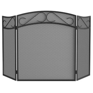 Fire Beauty Fireplace Screen for Wood Burning Fireplace Foldable 3 Panel Wrought Iron Fireplace Cover with Protective Mesh Fire Spark Guard for Indoor Outdoor Flat Guard Fire Screens Black(Large)