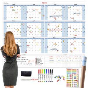 clever clean large dry erase wall calendar 5 feet- 48"x60" 2024 undated yearly planner for home, office, school projects - jumbo erasable laminated task organizer