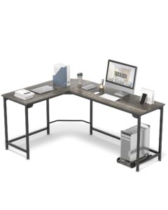 teraves modern l-shaped desk 58'' corner computer desk home office study workstation wood & steel pc laptop gaming table