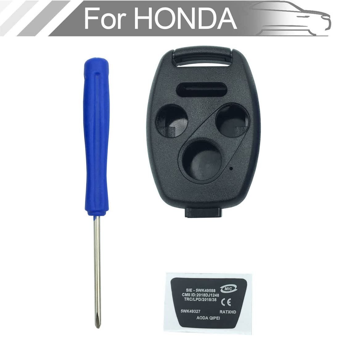 New 4 Button Key Fob Shell Case Fit for Honda Civic Accord Ex Pilot Fit Keyless Entry Remote Key Housing Replacement with Screwdriver (3+1Button 1PCS)