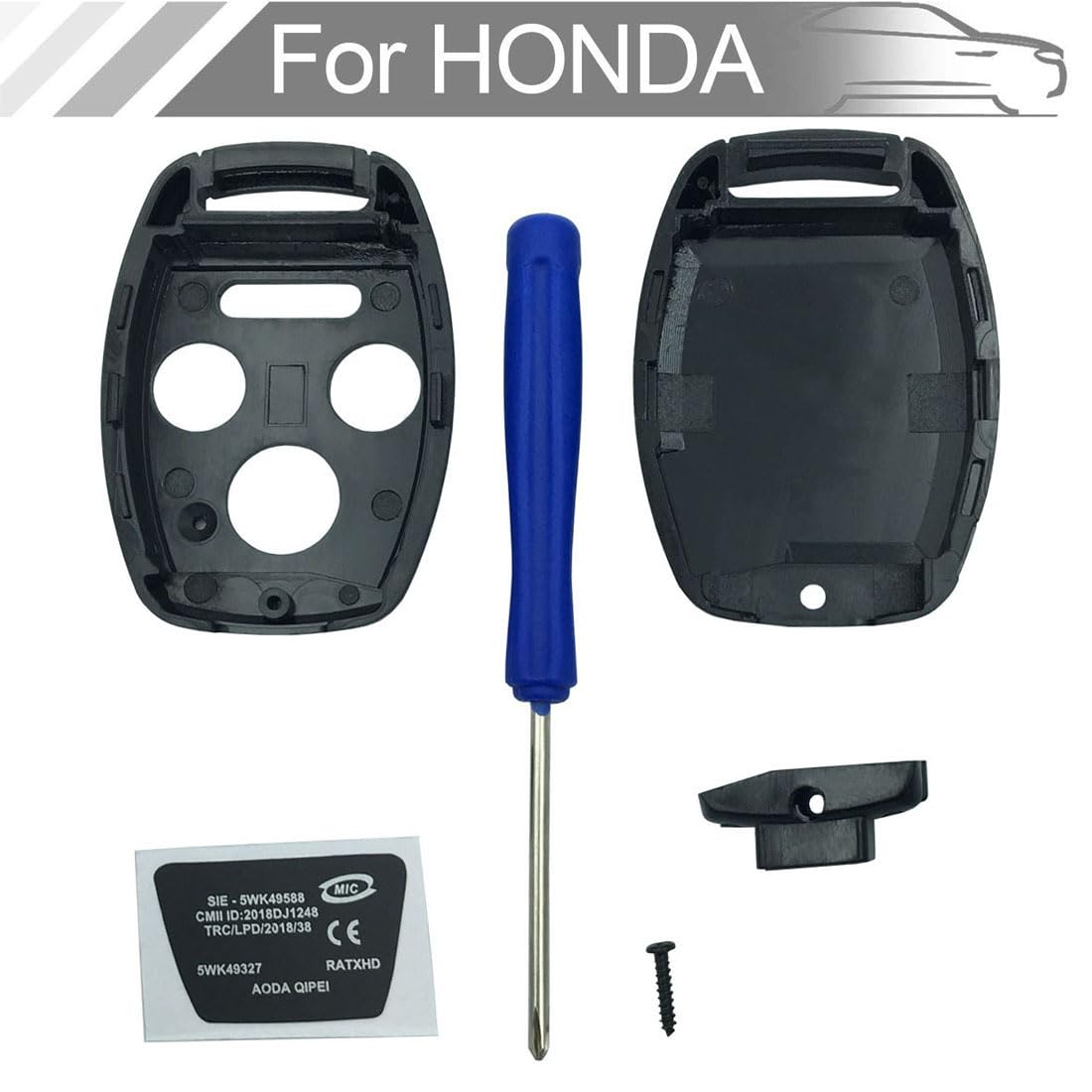 New 4 Button Key Fob Shell Case Fit for Honda Civic Accord Ex Pilot Fit Keyless Entry Remote Key Housing Replacement with Screwdriver (3+1Button 1PCS)