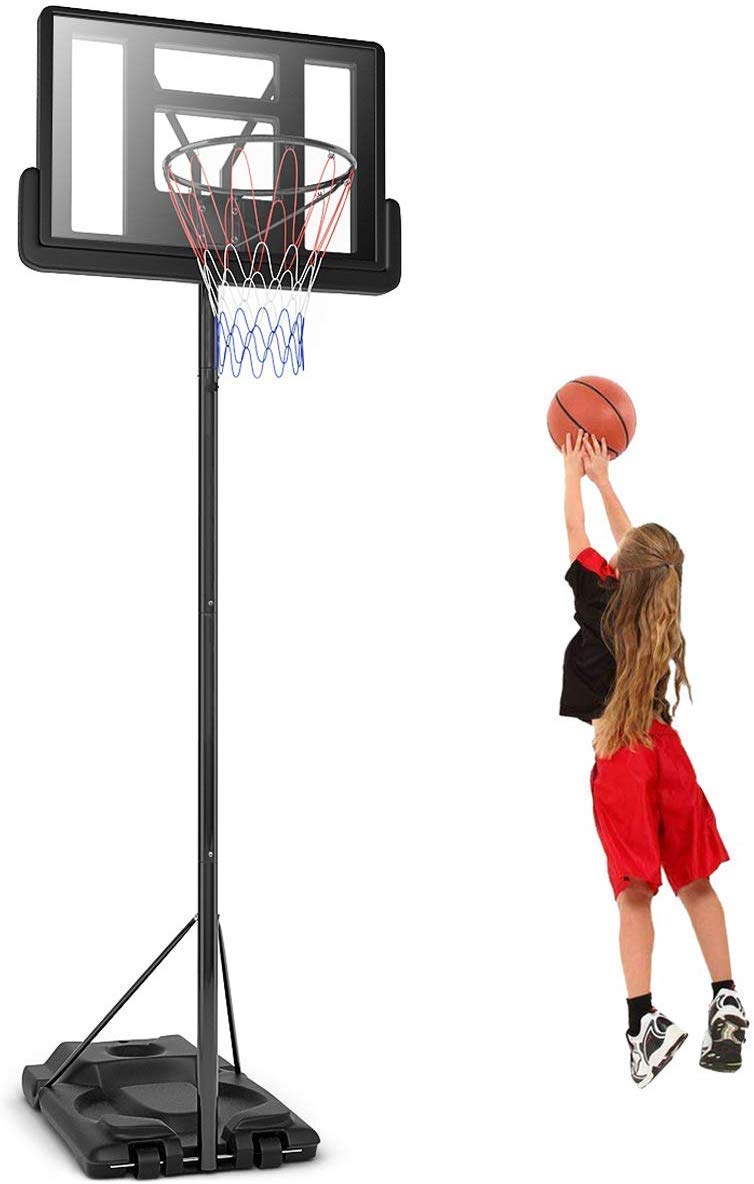 Giantex Portable 10Ft Basketball Hoop Outdoor, Height Adjustable 8.5-10 Ft 39 Inch Backboard Basketball Goal, Suit for Court, Driverway, Garage, Outdoor Indoor Basketball Stand for Kids, Youth, Junior