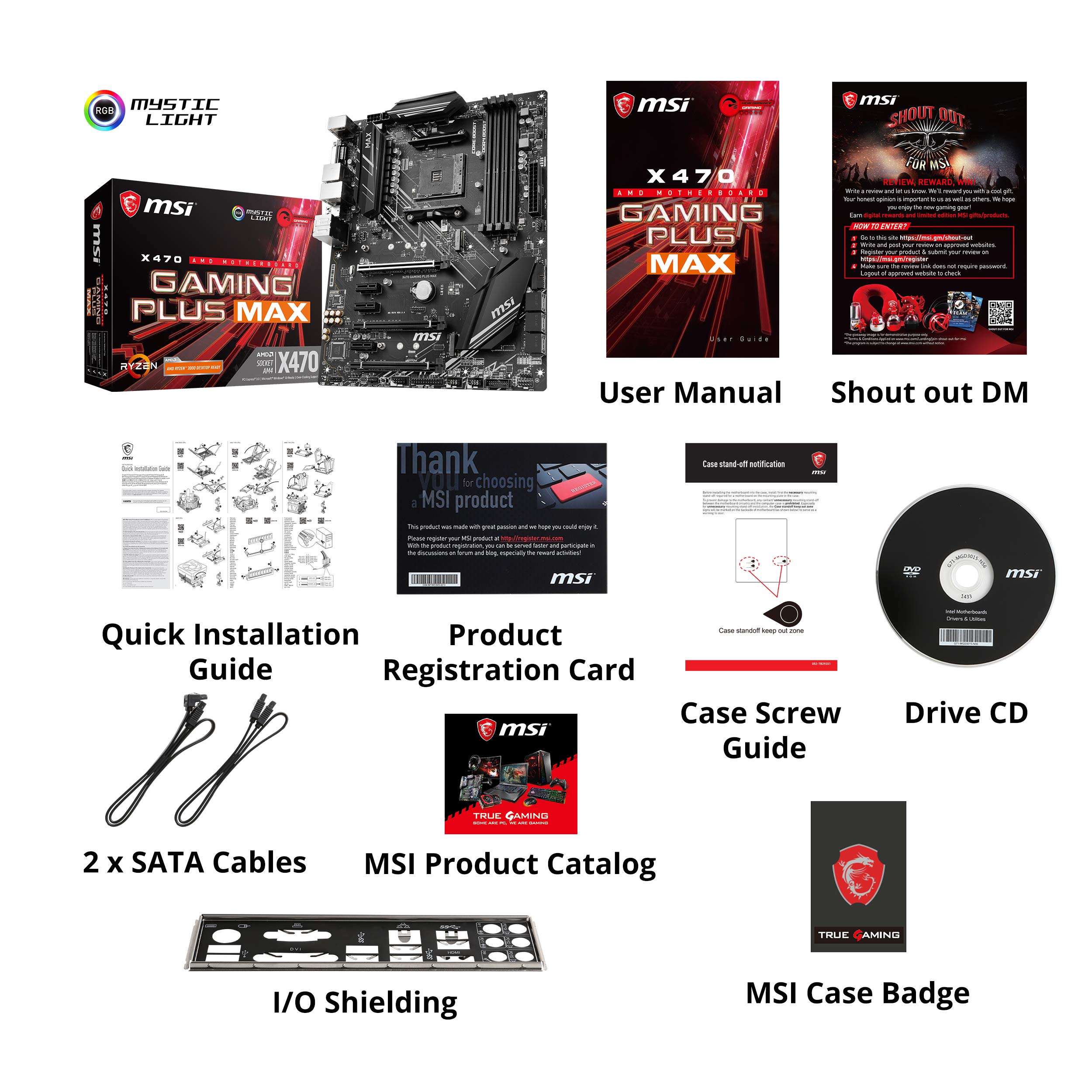 MSI Performance Gaming AMD X470 Ryzen 2ND and 3rd Gen AM4 DDR4 DVI HDMI Onboard Graphics CFX ATX Motherboard (X470 GAMING PLUS Max)