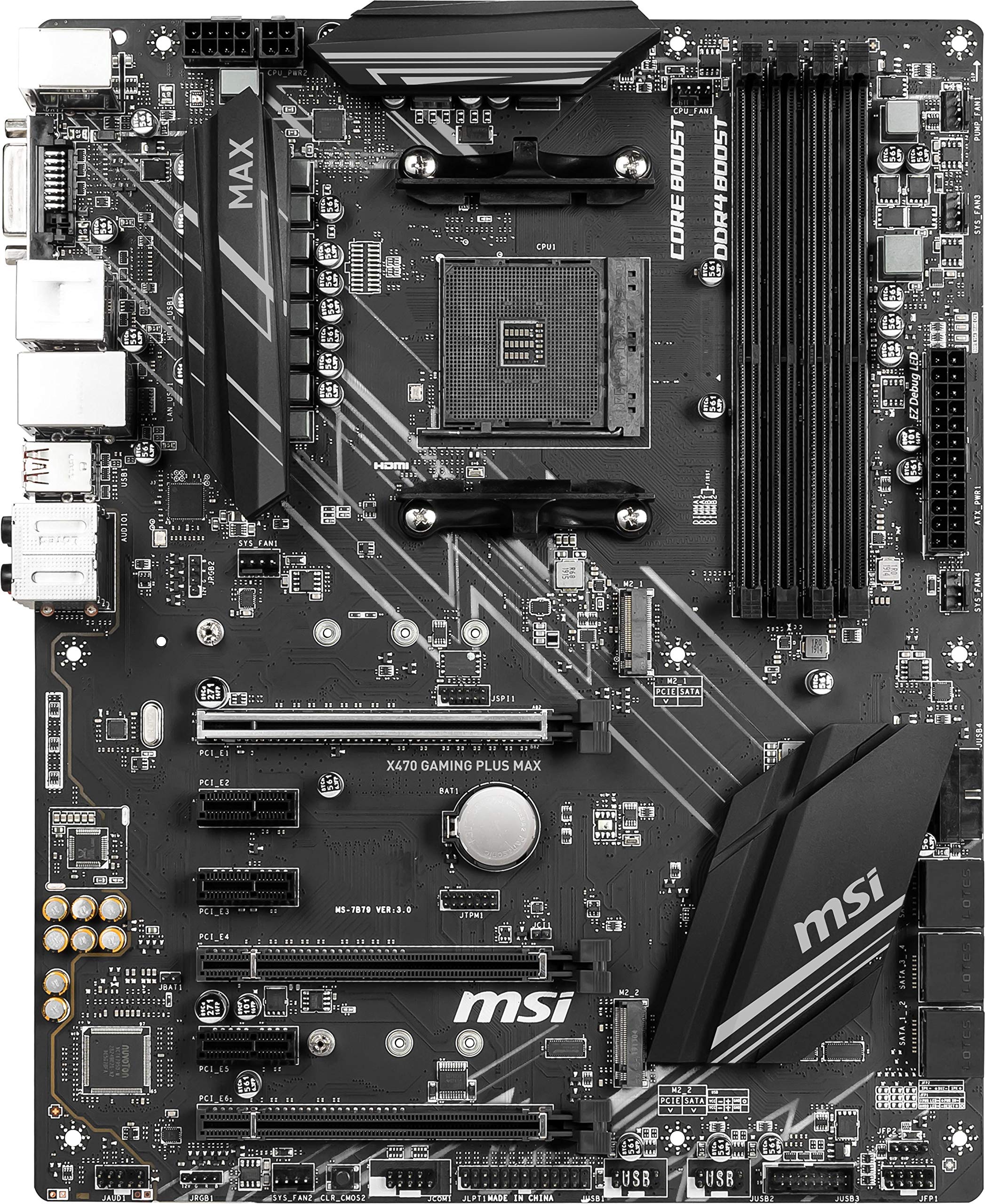 MSI Performance Gaming AMD X470 Ryzen 2ND and 3rd Gen AM4 DDR4 DVI HDMI Onboard Graphics CFX ATX Motherboard (X470 GAMING PLUS Max)