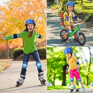 Kid's Protective Gear Set,Roller Skating Skateboard BMX Scooter Cycling Protective Gear Pads (Knee Pads+Elbow Pads+Wrist Pads+ Helmet) (Blue)