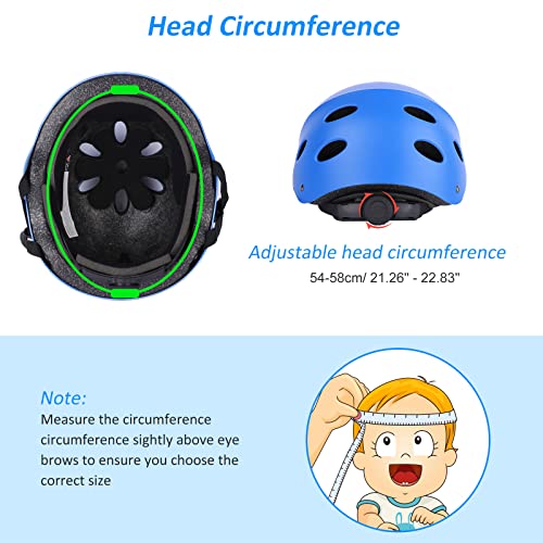 Kid's Protective Gear Set,Roller Skating Skateboard BMX Scooter Cycling Protective Gear Pads (Knee Pads+Elbow Pads+Wrist Pads+ Helmet) (Blue)