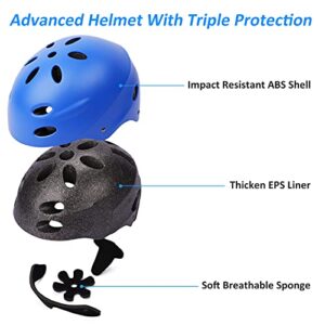 Kid's Protective Gear Set,Roller Skating Skateboard BMX Scooter Cycling Protective Gear Pads (Knee Pads+Elbow Pads+Wrist Pads+ Helmet) (Blue)