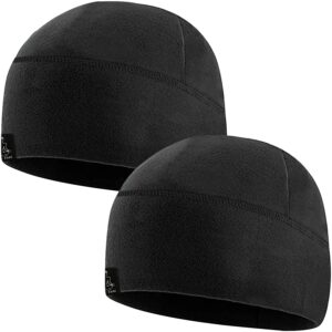 temple tape tactical fleece watch cap beanie – skull cap fleece hat - 2 pack black/black - one size (fits most heads)