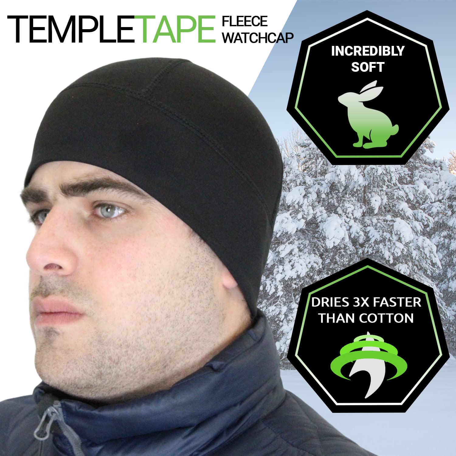 Temple Tape Tactical Fleece Watch Cap Beanie – Skull Cap Fleece Hat - 2 Pack Black/Black - One Size (Fits Most Heads)