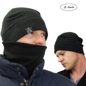 Temple Tape Tactical Fleece Watch Cap Beanie – Skull Cap Fleece Hat - 2 Pack Black/Black - One Size (Fits Most Heads)