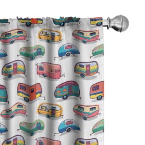 lunarable cars window curtains, vintage travel trailers colorful vehicles geometric patterns camping holiday, lightweight decor 2-panel set with rod pocket, pair of - 28" x 63", coral blue