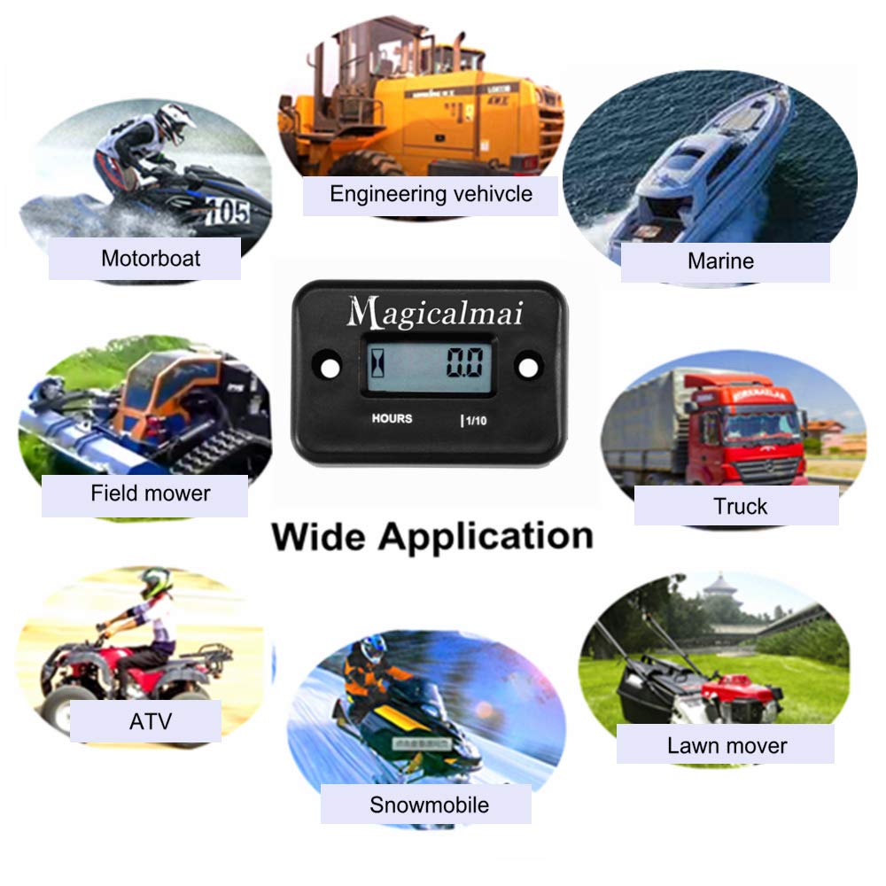 Magicalmai Inductive Hour Meter for Gas Engine Generator Lawn Mower Pressure Washer Marine ATV Boat Outboard Motor Dirt Bike Motorcycle Waterproof Hr Meters - Black