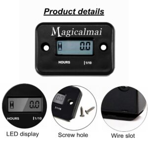 Magicalmai Inductive Hour Meter for Gas Engine Generator Lawn Mower Pressure Washer Marine ATV Boat Outboard Motor Dirt Bike Motorcycle Waterproof Hr Meters - Black