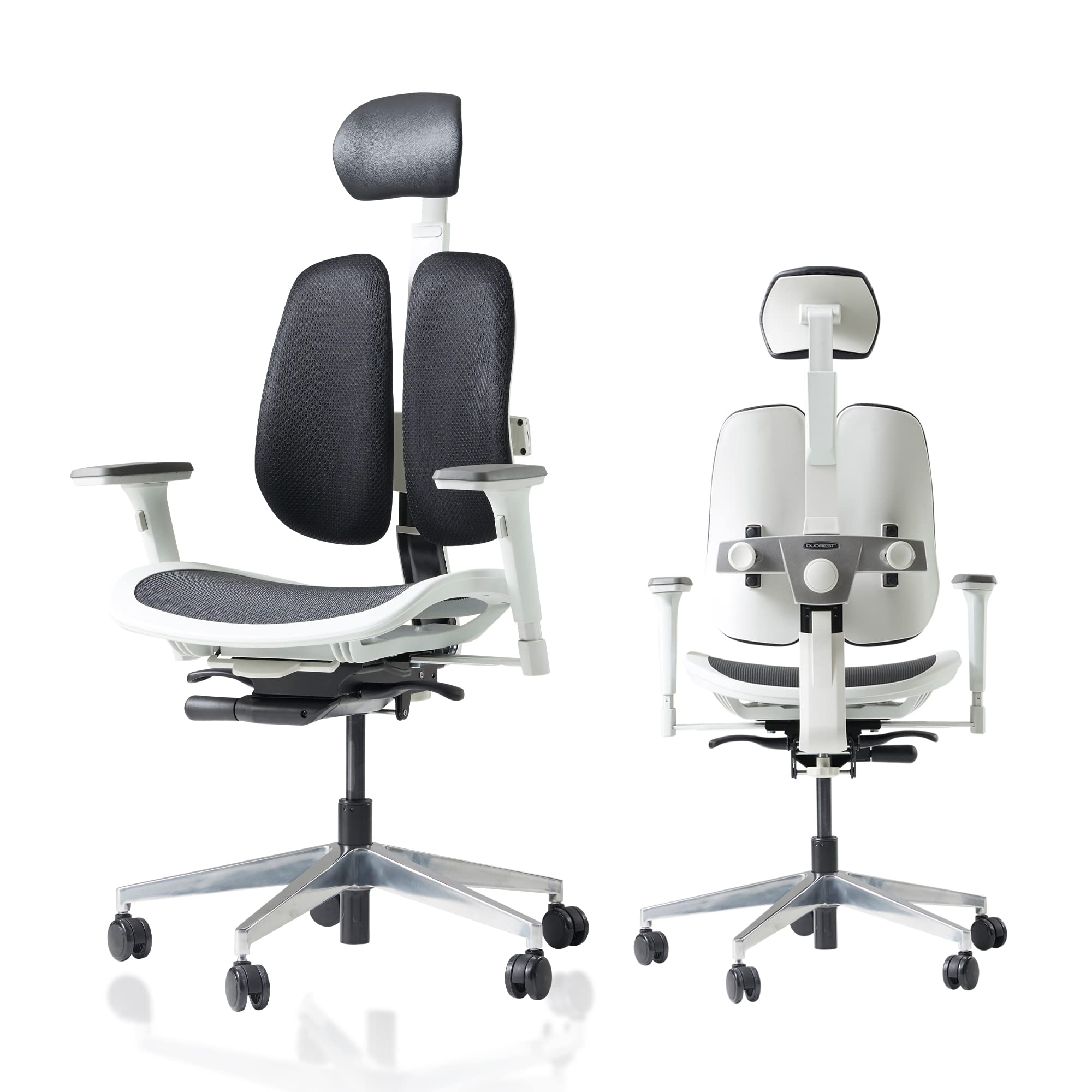 Duorest [Dual-backrests Alpha - Ergonomic Office Chair, Home Office Desk Chairs, Executive Office Chair, Best Office Chair for Lower Back Pain, Mesh Office Chair, Office Desk Chair (White)