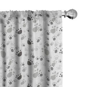 lunarable grey curtains, pattern with random footprints paw traces pet legs friendly cats and dogs, window treatments 2 panel set for living room bedroom, pair of - 28" x 63", charcoal grey