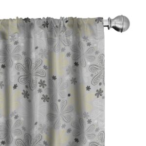 ambesonne grey and yellow window curtains, bohem style paisley print flowers dots art image, lightweight decor 2-panel set with rod pocket, pair of - 28" x 63", grey white