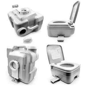 HTTMT - Portable Flush Toilet Commode Potty For Travel Camping Boating Hiking Roadtripping Use On RV Boat Coach Outdoor Indoor & more | 5 Gallon 20L Easy Clean [P/N: ET-Toilet001]