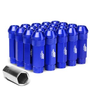 j2 engineering 20pcs m12 x 1.25 7075-t6 aluminum 70mm open-end lug nut w/socket adapter (blue)