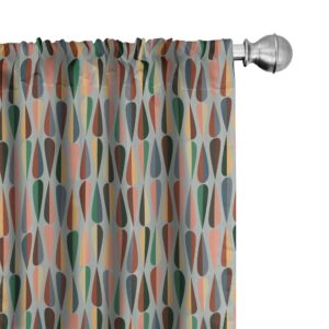 ambesonne mid century window curtains, simple 2 colored drop shapes abstract symmetrical grid greyscale background, lightweight decor 2-panel set with rod pocket, pair of - 28" x 84", teal pink