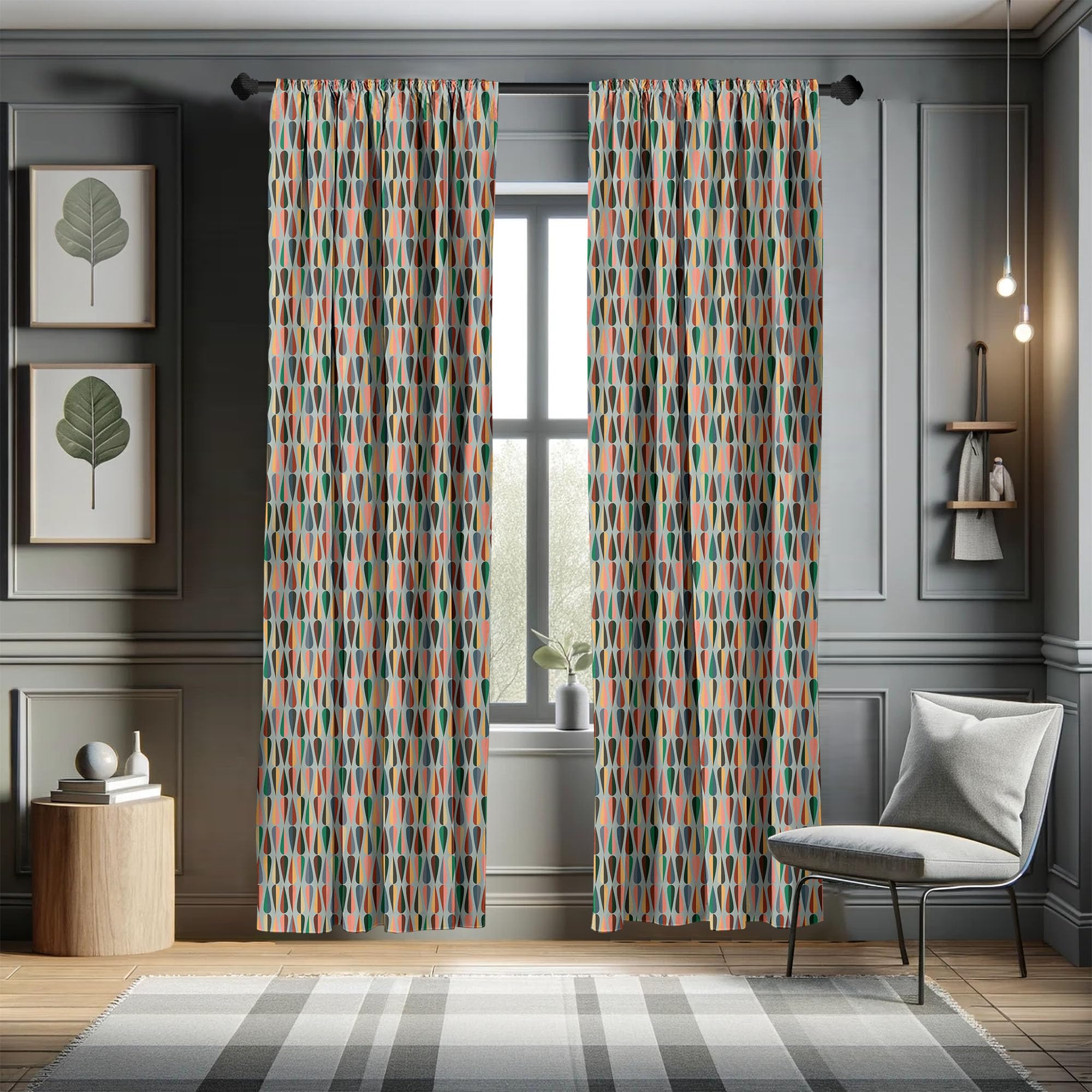 Ambesonne Mid Century Window Curtains, Simple 2 Colored Drop Shapes Abstract Symmetrical Grid Greyscale Background, Lightweight Decor 2-Panel Set with Rod Pocket, Pair of - 28" x 84", Teal Pink