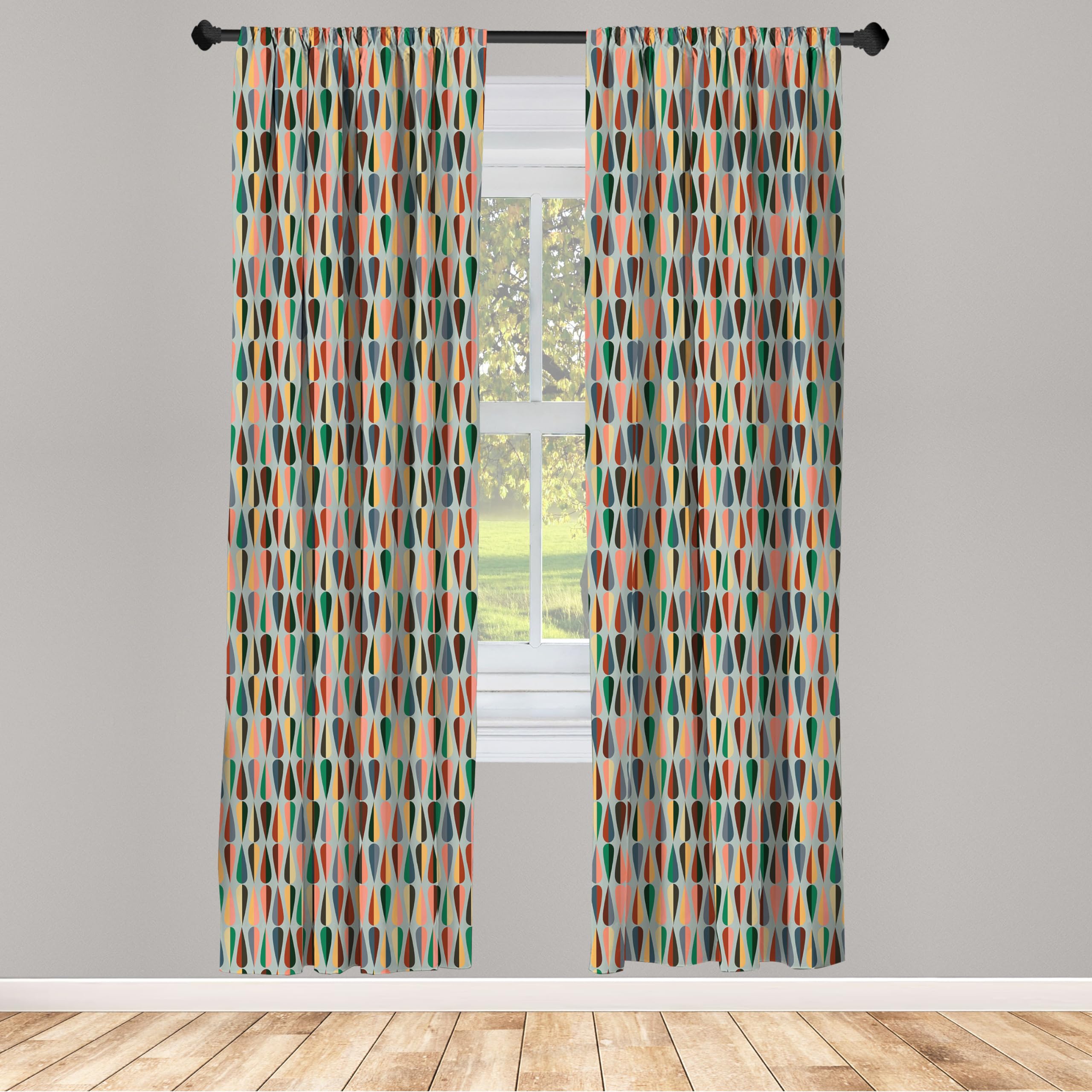 Ambesonne Mid Century Window Curtains, Simple 2 Colored Drop Shapes Abstract Symmetrical Grid Greyscale Background, Lightweight Decor 2-Panel Set with Rod Pocket, Pair of - 28" x 84", Teal Pink